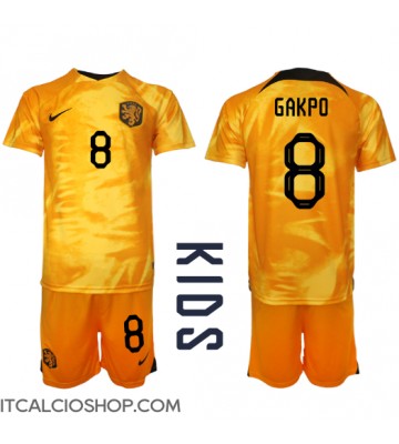 Olanda Cody Gakpo #8 Prima Maglia Bambino Mondiali 2022 Manica Corta (+ Pantaloni corti)
